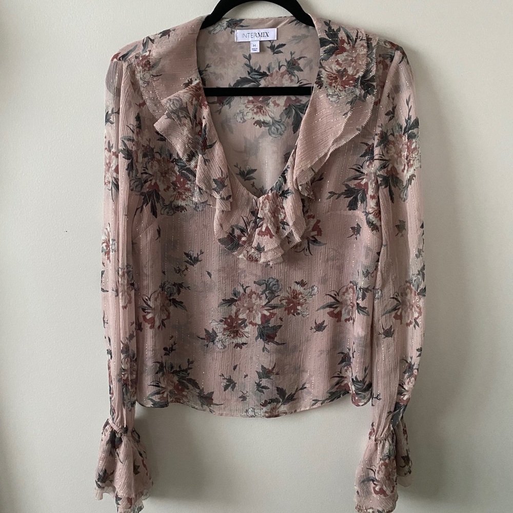 Intermix Blouse with Ruffle Sleeves